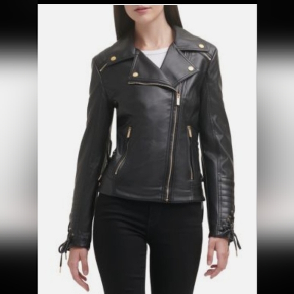Guess Jackets & Blazers - Guess Women's Faux Leather Asymmetric Moto Jacket